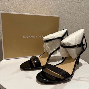 Michael Kors Black Simone Mid Sandal Heels Size 9.5 NWT